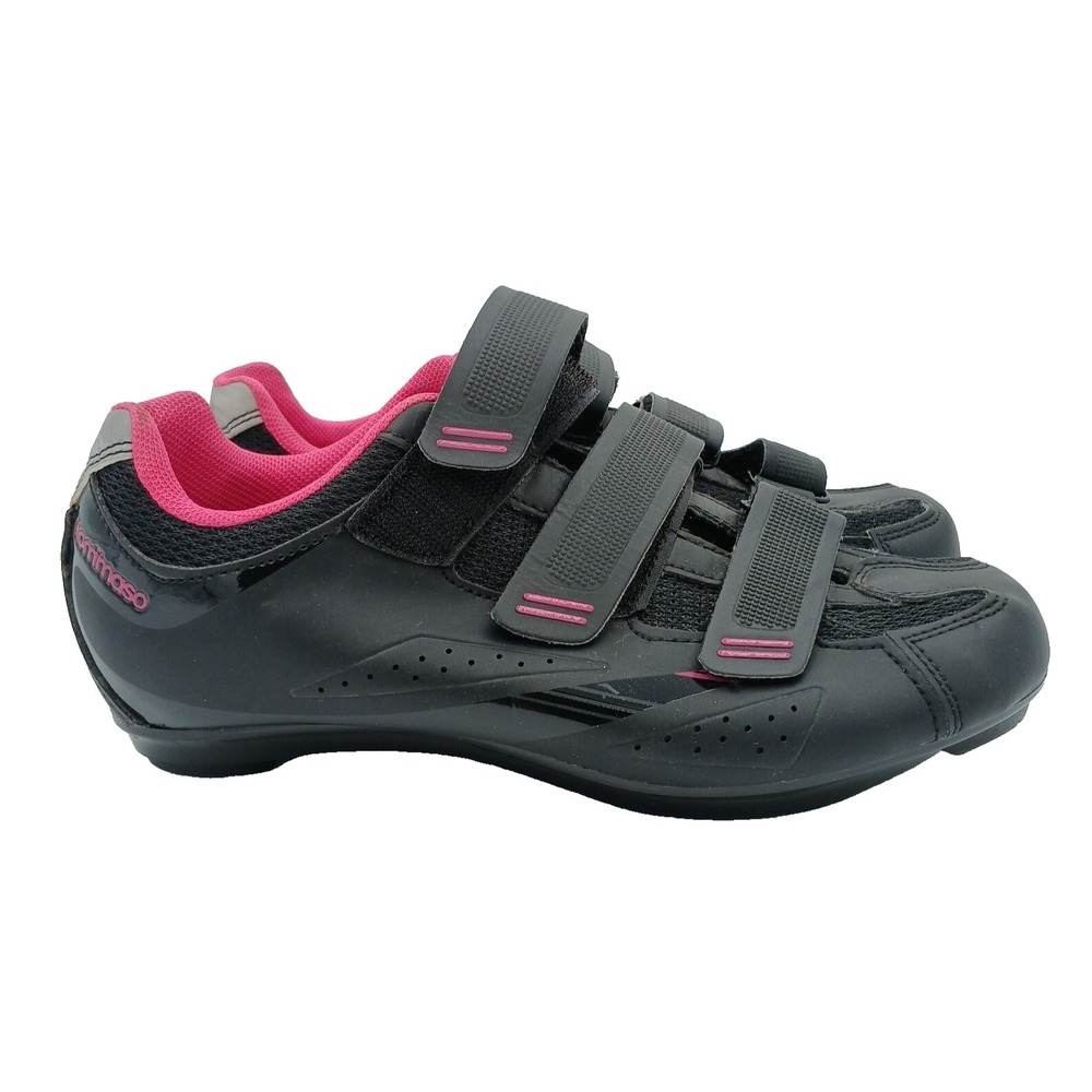 Womens 7.5 Tommaso Pista 100 Road Cycling Shoes Black Pink Adjustable‎ Hook Loop